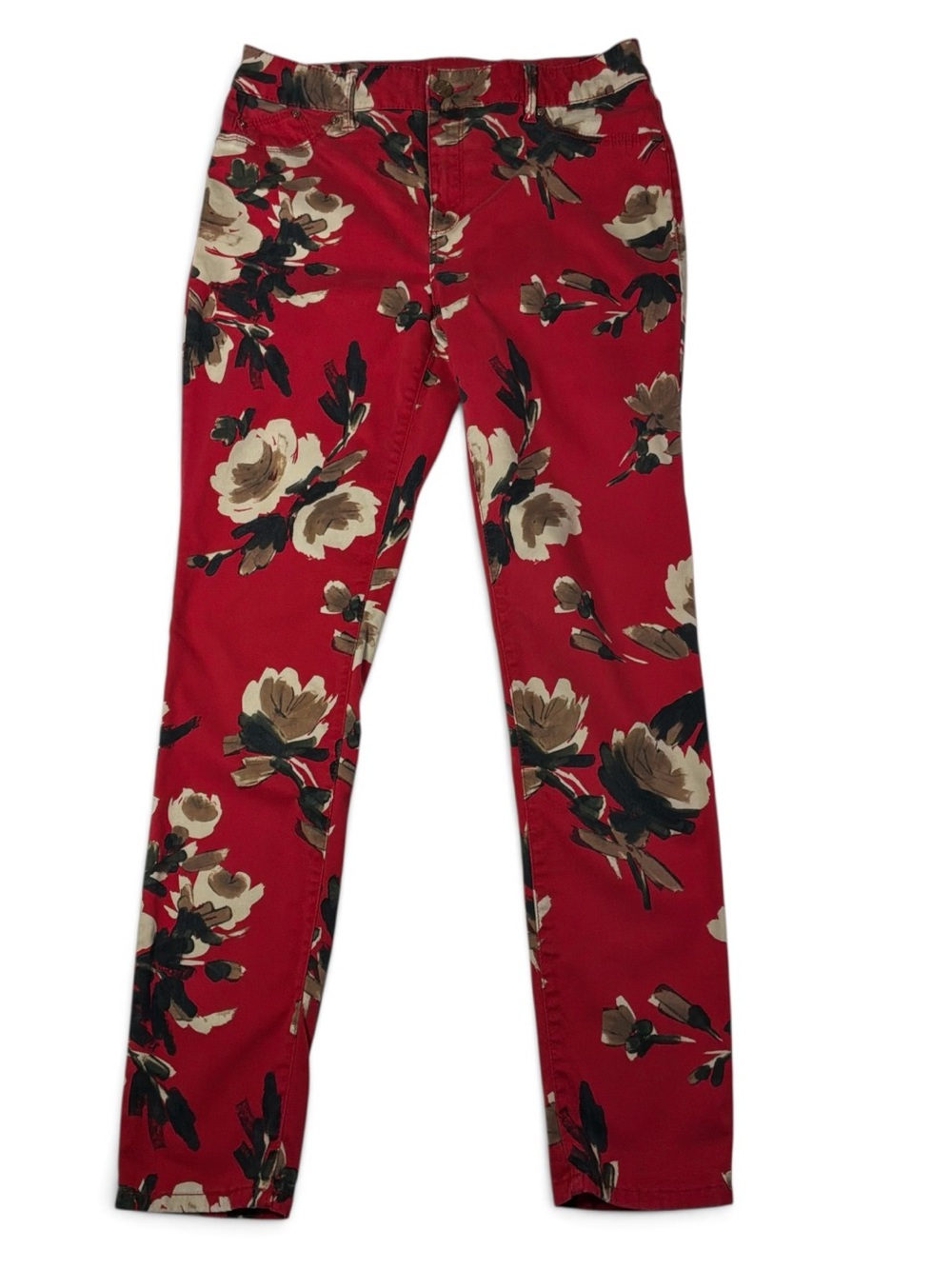 Chico's The Platinum Jegging Slim Stretch Pants Red Floral Print - 0.5R